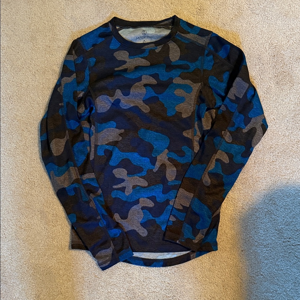Lands' End boys Blue and Gray Camo Long Sleeve Tee